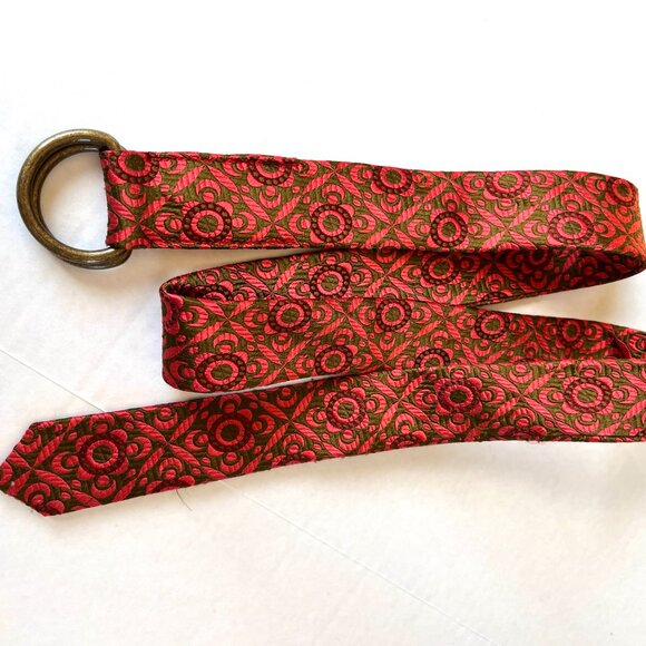 J.CREW Sz S - M Silk Multicolor Textured Floral Belt D Ring Buckle - Picture 4 of 5